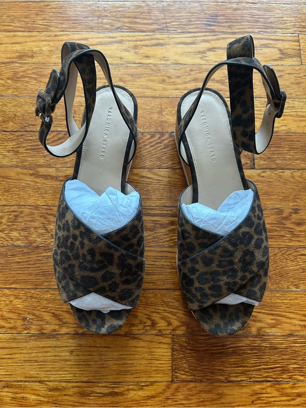 Never Worn! Veronica Beard Leopard-Print Platform Wedge Sandals in Brown